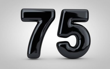 Beyaz arkaplanda 75 numaralı siyah parlak balon izole edilmiş..