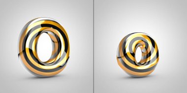 Siyah ve sarmal harfli O harfi siyah arkaplanda izole.