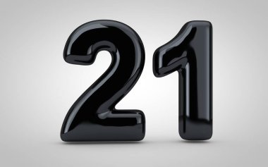 21 numaralı siyah parlak balon beyaz arkaplanda izole edilmiş..