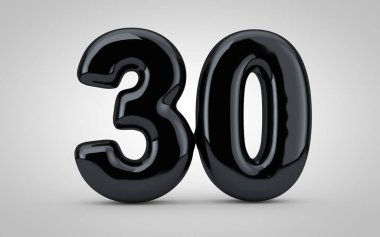 Beyaz arkaplanda 30 numaralı siyah parlak balon izole edildi.