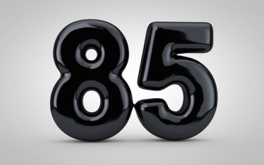 85 numaralı siyah parlak balon beyaz arkaplanda izole edilmiş..