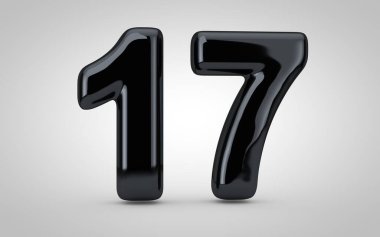 Beyaz arka planda izole edilmiş 17 numaralı siyah parlak balon..