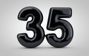 35 numaralı siyah parlak balon beyaz arkaplanda izole edilmiş..