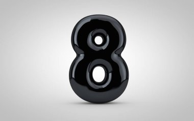 8 numaralı siyah parlak balon beyaz arkaplanda izole edilmiş..