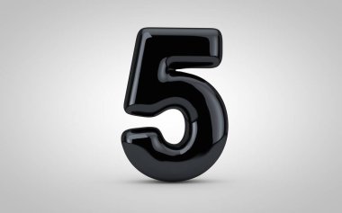 5 numaralı siyah parlak balon beyaz arkaplanda izole edilmiş..