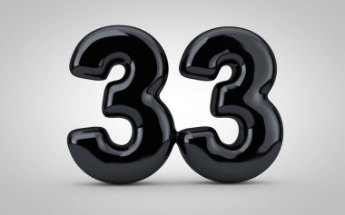 33 numaralı siyah parlak balon beyaz arkaplanda izole edilmiş..