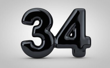 Beyaz arka planda izole edilmiş 34 numaralı siyah parlak balon..