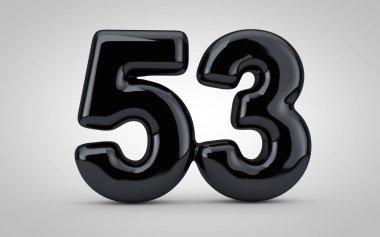Beyaz arka planda 53 numaralı siyah parlak balon izole edilmiş..
