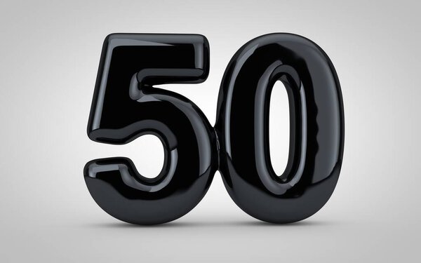 Black glossy balloon number 50 isolated on white background.