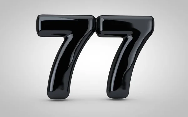 Schwarzer Hochglanzballon Nummer 77 isoliert auf weißem Hintergrund. — Stockfoto