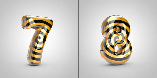 Black with gold spiral pattern numbers 7 and 8 isolated on black background — Stock Photo, Image