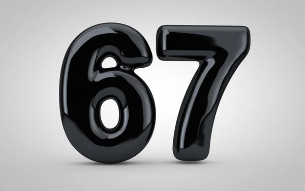 Μαύρο γυαλιστερό μπαλόνι νούμερο 67 απομονωμένο σε λευκό φόντο. — Φωτογραφία Αρχείου