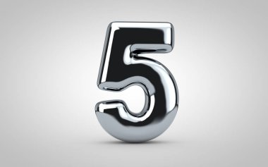 5 numaralı krom balon beyaz arkaplanda izole edildi.