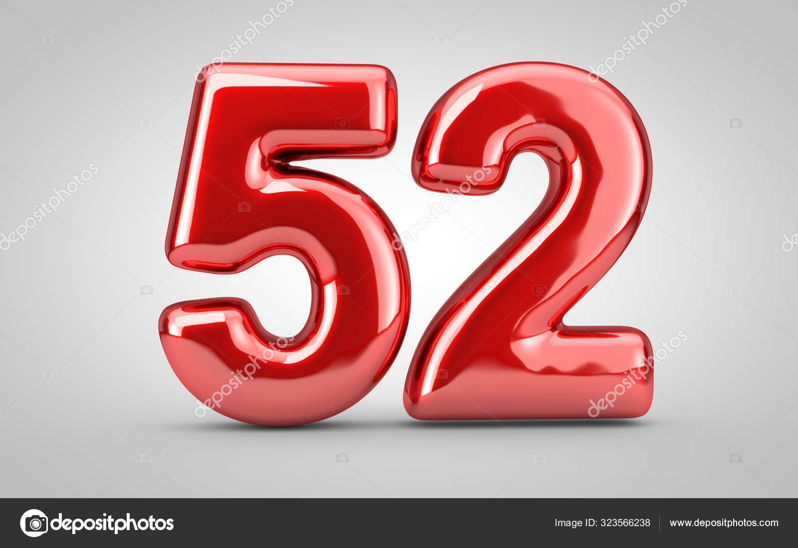 Red glossy balloon number 52 isolated on white background. — Stock