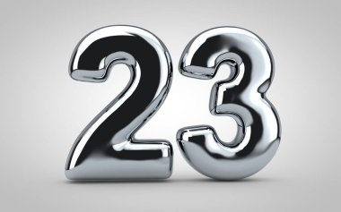 23 numaralı krom balon beyaz arka planda izole edilmiş. 3 boyutlu resimleme. Yıldönümü, doğum günü, yeni yıl kutlaması için en iyisi..