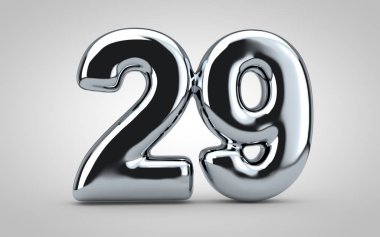 Chrome balloon number 29 isolated on white background. 3D rendered illustration. Best for anniversary, birthday, new year celebration. clipart