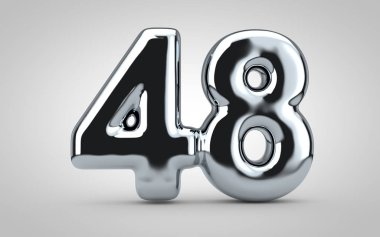 Beyaz arka planda 48 numaralı krom balon izole edilmiş. 3 boyutlu resimleme. Yıldönümü, doğum günü, yeni yıl kutlaması için en iyisi..
