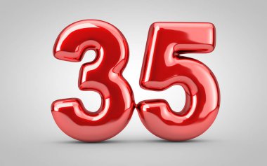 35 numaralı kırmızı balon beyaz arkaplanda izole edilmiş..