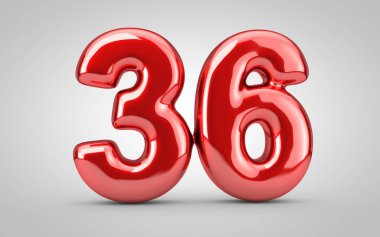 Beyaz zemin üzerinde 36 numaralı kırmızı parlak balon izole edildi.