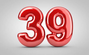 39 numaralı kırmızı parlak balon beyaz arkaplanda izole edildi.