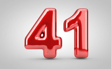 Kırmızımsı balon numarası 41, beyaz arkaplanda izole edilmiş..