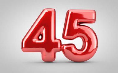 Beyaz arka planda 45 numaralı kırmızı balon izole edilmiş..