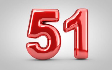 51 numaralı kırmızı parlak balon beyaz arkaplanda izole edildi.
