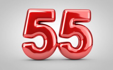 55 numaralı kırmızı balon beyaz arkaplanda izole edilmiş..