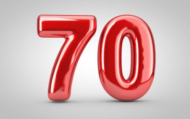 70 numaralı kırmızı balon beyaz arkaplanda izole edilmiş..