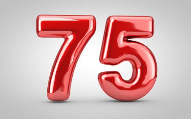 Beyaz arkaplanda 75 numaralı kırmızı parlak balon izole edilmiş..