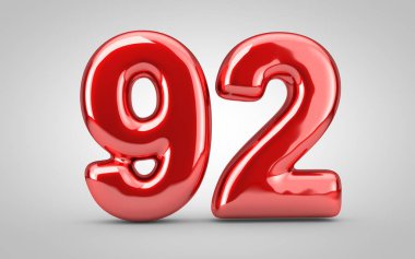 92 numaralı kırmızı balon beyaz arkaplanda izole edilmiş..