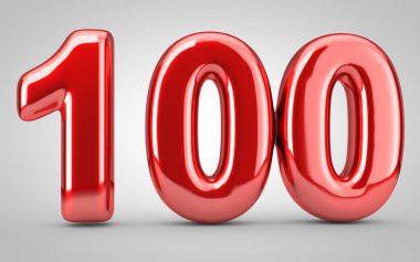 Beyaz arkaplanda 100 numaralı kırmızı parlak balon izole edildi.