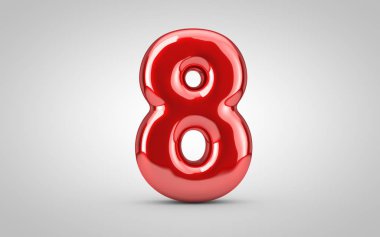 8 numaralı kırmızı parlak balon beyaz arkaplanda izole edildi.