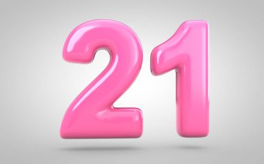 21 numaralı sakız beyaz arka planda izole edildi. 3 boyutlu resimleme. Yıldönümü, doğum günü partisi, yeni yıl kutlaması için en iyisi..