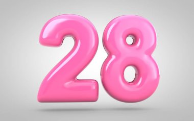 28 numaralı sakız beyaz arka planda izole edilmiş. 3 boyutlu resimleme. Yıldönümü, doğum günü partisi, yeni yıl kutlaması için en iyisi..