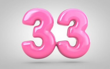 33 numaralı sakız beyaz arkaplanda izole edilmiş. 3 boyutlu resimleme. Yıldönümü, doğum günü partisi, yeni yıl kutlaması için en iyisi..