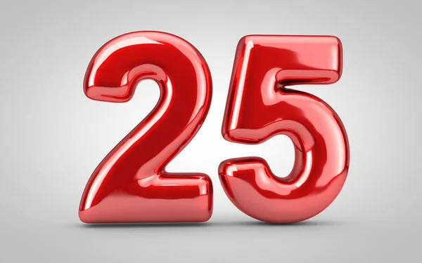 赤い光沢のある気球の番号25白の背景に隔離された 3Dレンダリングイラスト 記念日 誕生日 新年のお祝いに最適 — ストック写真