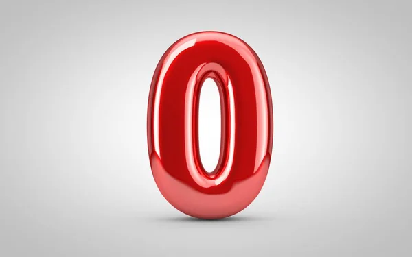 Κόκκινο γυαλιστερό μπαλόνι νούμερο 0 απομονωμένο σε λευκό φόντο. — Φωτογραφία Αρχείου