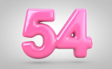54 numaralı sakız beyaz arka planda izole edilmiş. 3 boyutlu resimleme. Yıldönümü, doğum günü partisi, yeni yıl kutlaması için en iyisi..