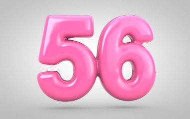 56 numaralı sakız beyaz arkaplanda izole edilmiş. 3 boyutlu resimleme. Yıldönümü, doğum günü partisi, yeni yıl kutlaması için en iyisi..