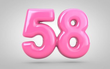 58 numaralı sakız beyaz arkaplanda izole edilmiş. 3 boyutlu resimleme. Yıldönümü, doğum günü partisi, yeni yıl kutlaması için en iyisi..