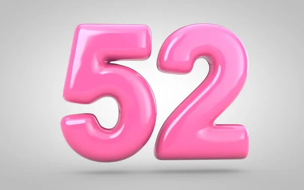 Bubble Gum number 52 isolated on white background. 3D rendered illustration. Best for anniversary, birthday party, new year celebration.