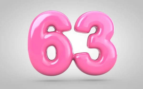 Bubble Gum number 63 isolated on white background. 3D rendered illustration. Best for anniversary, birthday party, new year celebration.