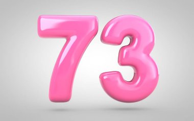 73 numaralı sakız beyaz arka planda izole edilmiş. 3 boyutlu resimleme. Yıldönümü, doğum günü partisi, yeni yıl kutlaması için en iyisi..