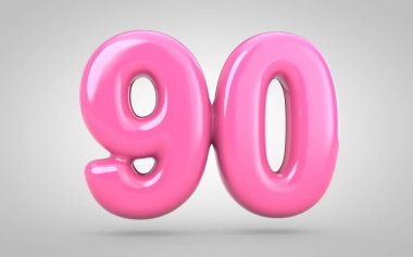 90 numaralı sakız beyaz arkaplanda izole edilmiş. 3 boyutlu resimleme. Yıldönümü, doğum günü partisi, yeni yıl kutlaması için en iyisi..