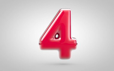 Beyaz arka planda 4 numaralı pembe tırnak cilası. Yıldönümü, doğum günü partisi, yeni yıl kutlaması için en iyisi..