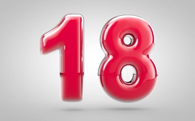Pembe tırnak cilası. Beyaz arka planda 3D numara 18. Yıldönümü, doğum günü partisi, yeni yıl kutlaması için en iyisi..