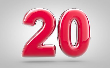 Pembe tırnak cilası. Beyaz arka planda 20 numara. Yıldönümü, doğum günü partisi, yeni yıl kutlaması için en iyisi..