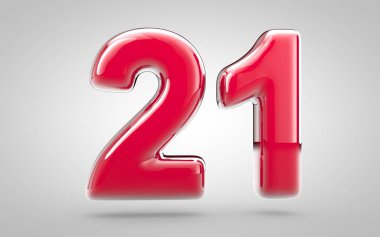 Beyaz arka planda pembe oje, 3D numara 21. Yıldönümü, doğum günü partisi, yeni yıl kutlaması için en iyisi..