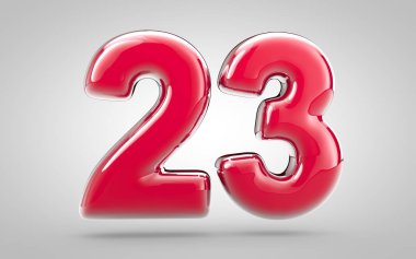 Pembe tırnak cilası. Beyaz arka planda 23 numara. Yıldönümü, doğum günü partisi, yeni yıl kutlaması için en iyisi..